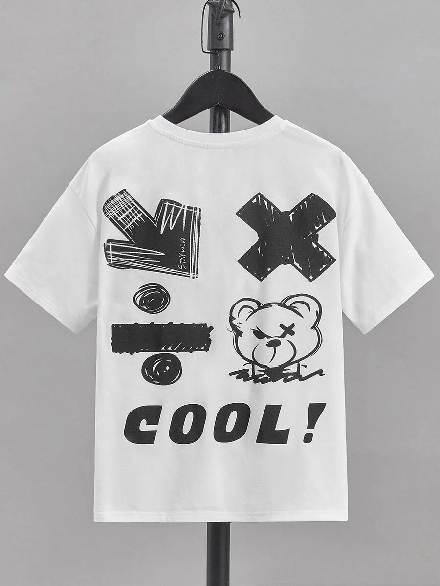 SHEIN Boys Letter & Cartoon Graphic Tee - White - View 1