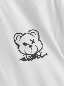 SHEIN Boys Letter & Cartoon Graphic Tee - White - View 3