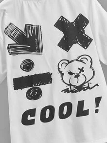 SHEIN Boys Letter & Cartoon Graphic Tee - White - View 4