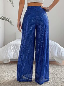 SHEIN BAE High Waist Sequin Wide Leg Pants - Blue - View 2