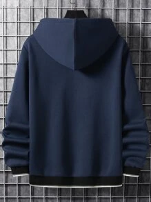 Manfinity Homme Men Letter Graphic Kangaroo Pocket Drawstring Thermal Hoodie - Navy Blue - View 2