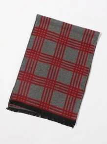 Men Plaid Pattern Raw Trim Scarf - Multicolor - View 2