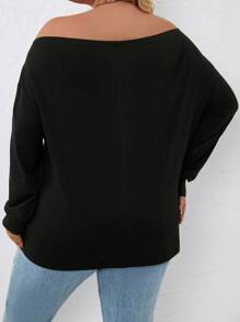 SHEIN LUNE Plus Heart Print Off Shoulder Sweatshirt - Black - View 2