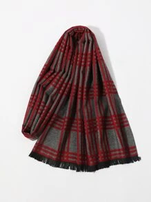 Men Plaid Pattern Raw Trim Scarf - Multicolor - View 3