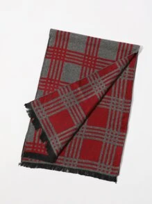 Men Plaid Pattern Raw Trim Scarf - Multicolor - View 4