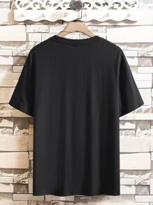 Manfinity Homme 男士字母刺繡T恤 - 黑色 - 查看 2