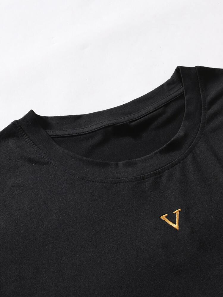 Manfinity Homme 男士字母刺繡T恤 - 黑色 - 查看 6