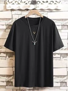 Manfinity Homme 男士字母刺繡T恤 - 黑色 - 查看 5