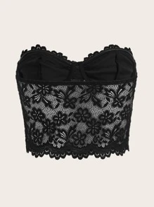 SHEIN ICON 蕾絲短款抹胸上衣 - 黑色 - 查看 2