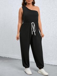 SHEIN LUNE Mono de un hombro con nudo delantero - Negro - Ver 4