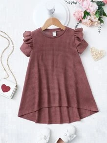SHEIN Toddler Girls Ruffle Trim High Low Hem Dress - Redwood - View 1