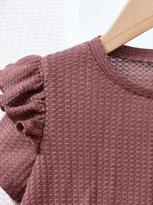 SHEIN Toddler Girls Ruffle Trim High Low Hem Dress - Redwood - View 3