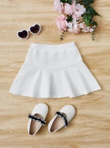 SHEIN Niñas Falda unicolor bajo con fruncido - Blanco - Ver 2