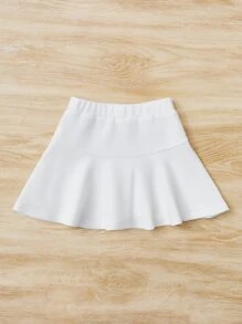 SHEIN Niñas Falda unicolor bajo con fruncido - Blanco - Ver 3