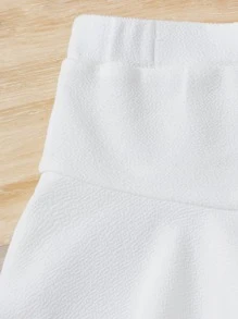 SHEIN Niñas Falda unicolor bajo con fruncido - Blanco - Ver 5