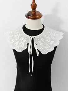 Floral Embroidered Dickey Collar - White - View 1