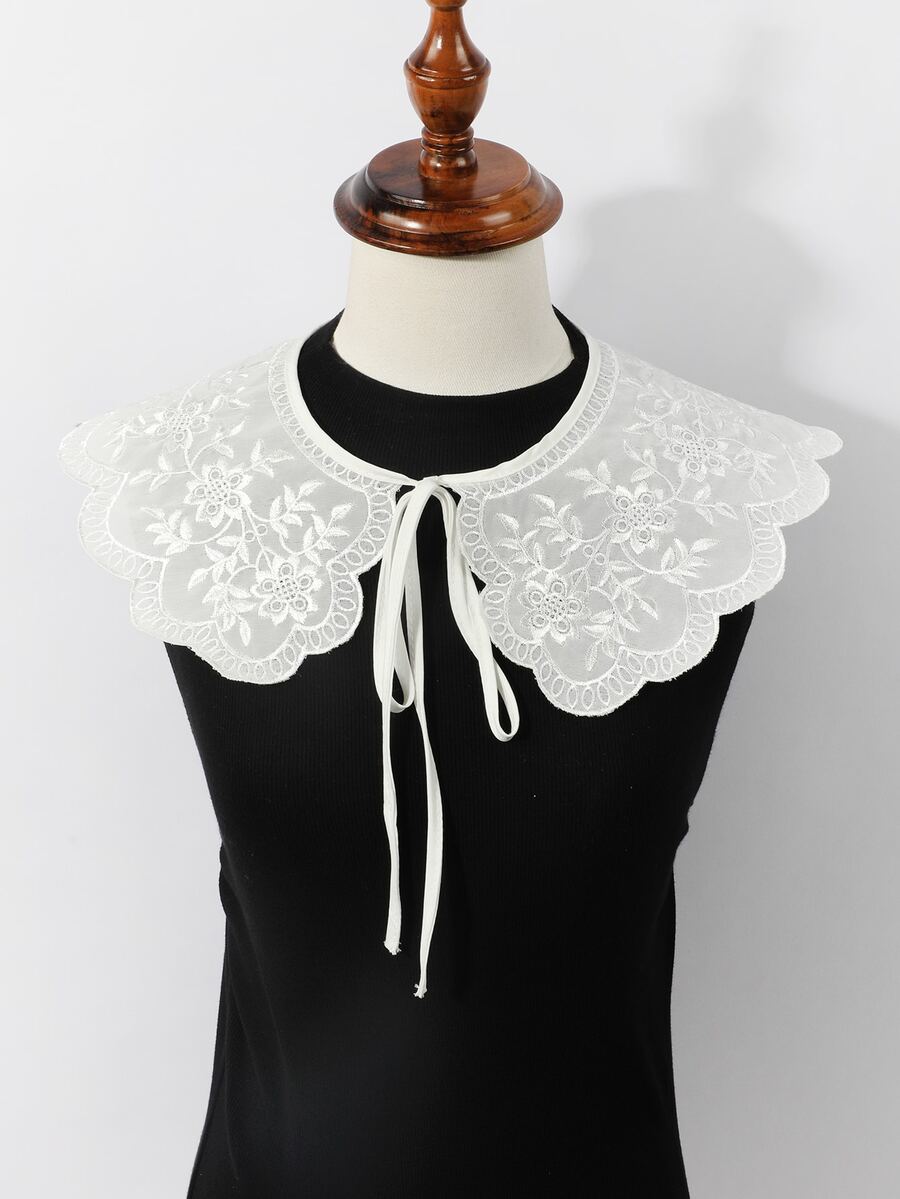 Floral Embroidered Dickey Collar - White - View 1