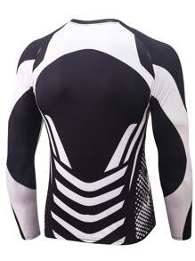 SHEIN Fitness Camiseta deportiva de manga larga con estampado de lunares y manga raglán para hombres - Blanco y Negro - Ver 2