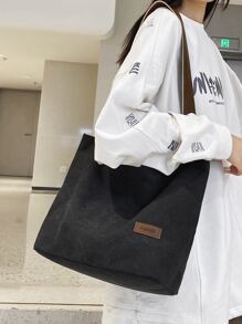 Letter Patch Grommet Eyelet Large Capacity Hobo Bag - Black - View 5