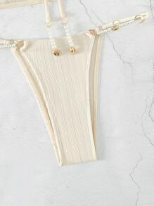 Conjunto de bikini para playa de verano con tanga de cadena entrelazada - Beis - Ver 7