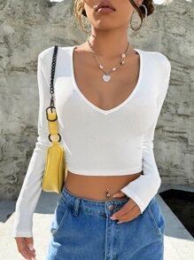 SHEIN EZwear Camiseta crop tejido de canalé