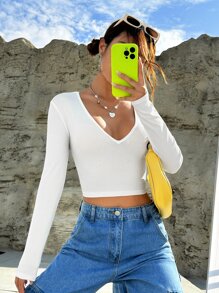 SHEIN EZwear Camiseta crop tejido de canalé