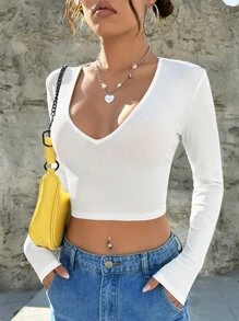 SHEIN EZwear Camiseta crop tejido de canalé