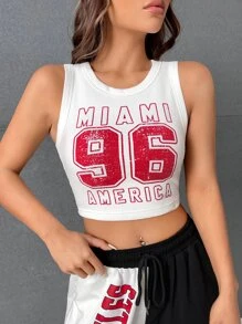 SHEIN EZwear 字母圖案短款背心 - 白色 - 查看 3