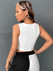 SHEIN EZwear 字母圖案短款背心 - 白色 - 查看 2