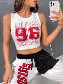 SHEIN EZwear 字母圖案短款背心 - 白色 - 查看 4