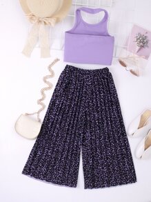 Toddler Girls Rib-Knit Halter Top & Leopard Print Pleated Pants - Multicolor - View 2