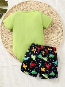 Baby Boy Dinosaur Print Bodysuit & Shorts - Multicolor - View 2
