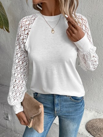 Contrast Lace Raglan Sleeve Top