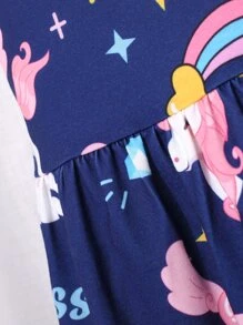 Toddler Girls Unicorn Print Ruffle Trim Dress & Bag - Navy Blue - View 4