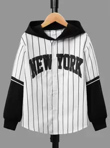 SHEIN Camisa Con Capucha De Rayas Y Gráfico De Letras Para Niños Adolescentes