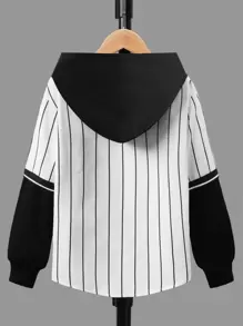 SHEIN Camisa Con Capucha De Rayas Y Gráfico De Letras Para Niños Adolescentes