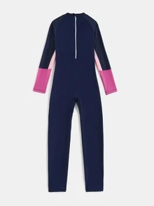 Girls Butterfly & Letter Graphic High Neck One Piece Swimsuit - Multicolor - View 2