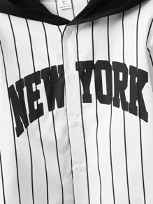 SHEIN Camisa Con Capucha De Rayas Y Gráfico De Letras Para Niños Adolescentes