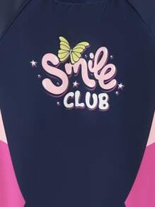 Girls Butterfly & Letter Graphic High Neck One Piece Swimsuit - Multicolor - View 4