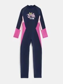 Girls Butterfly & Letter Graphic High Neck One Piece Swimsuit - Multicolor - View 1