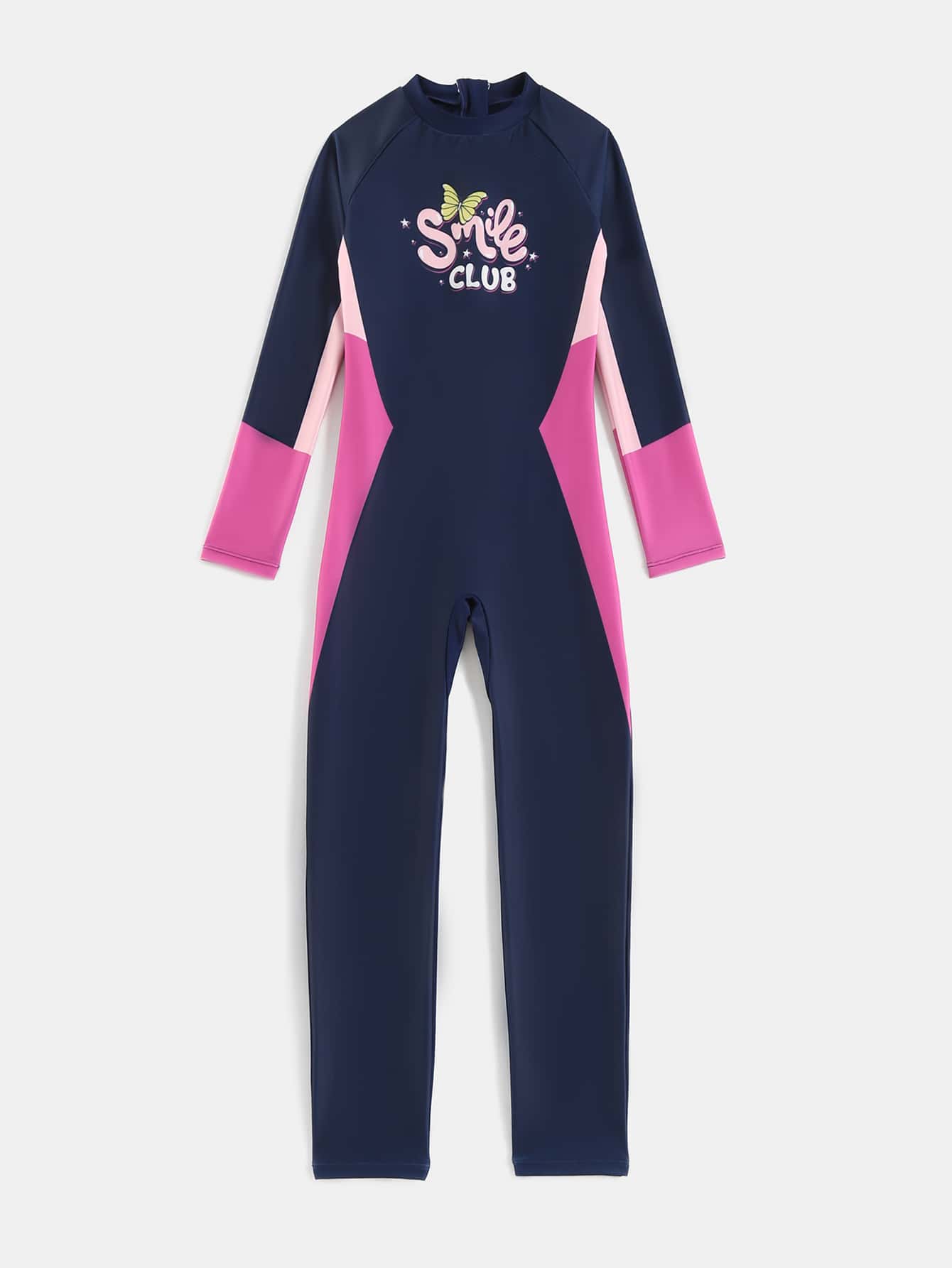 Girls Butterfly & Letter Graphic High Neck One Piece Swimsuit - Multicolor - View 1