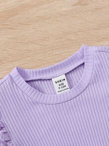 SHEIN Vestido suave y cómodo de punto con mangas abullonadas, cuello redondo, estilo retro y elegante para bebé niña, versátil para todas las ocasiones, apto para uso en casa y ocio en otoño/invierno - Lila Púrpura - Ver 4