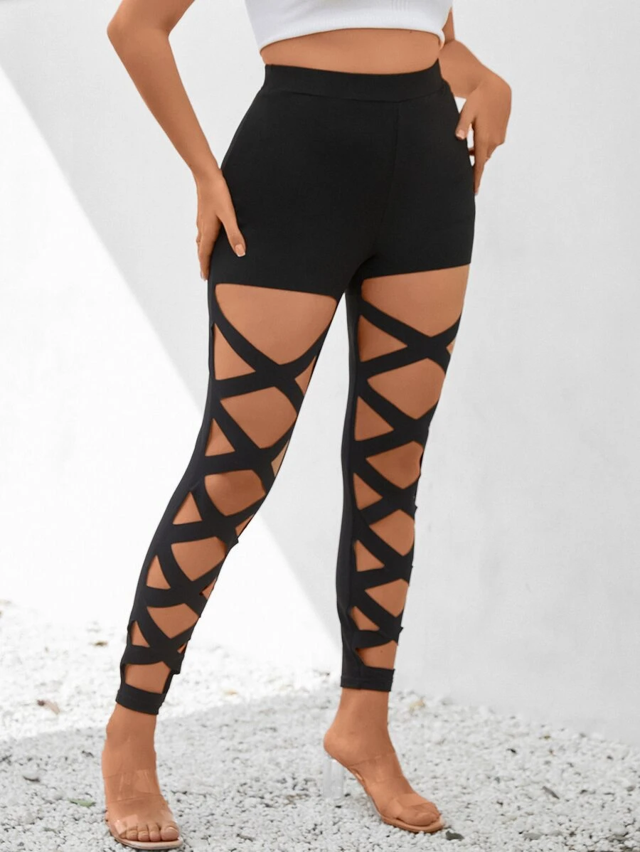 SHEIN LUNE Leggings con abertura - Negro - Ver 1