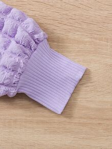 SHEIN Vestido suave y cómodo de punto con mangas abullonadas, cuello redondo, estilo retro y elegante para bebé niña, versátil para todas las ocasiones, apto para uso en casa y ocio en otoño/invierno - Lila Púrpura - Ver 5