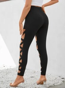 SHEIN LUNE Leggings con abertura - Negro - Ver 2