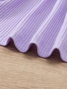 SHEIN Vestido suave y cómodo de punto con mangas abullonadas, cuello redondo, estilo retro y elegante para bebé niña, versátil para todas las ocasiones, apto para uso en casa y ocio en otoño/invierno - Lila Púrpura - Ver 6