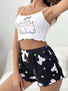 Phim hoạt hình đồ họa Rau diếp Trim Cami Top & Short PJ Set / Pyjama Set - Nhiều màu - Xem 3