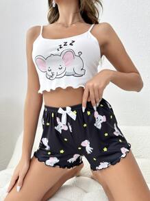 Phim hoạt hình đồ họa Rau diếp Trim Cami Top & Short PJ Set / Pyjama Set - Nhiều màu - Xem 4