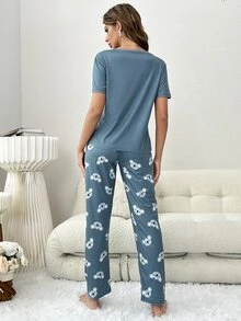 Conjunto de pijama koala & con estampado de letra - Neblina azul - Ver 2