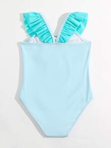 Niñas Bañador una pieza con estampado de dibujos animados fruncido - Azul - Ver 2